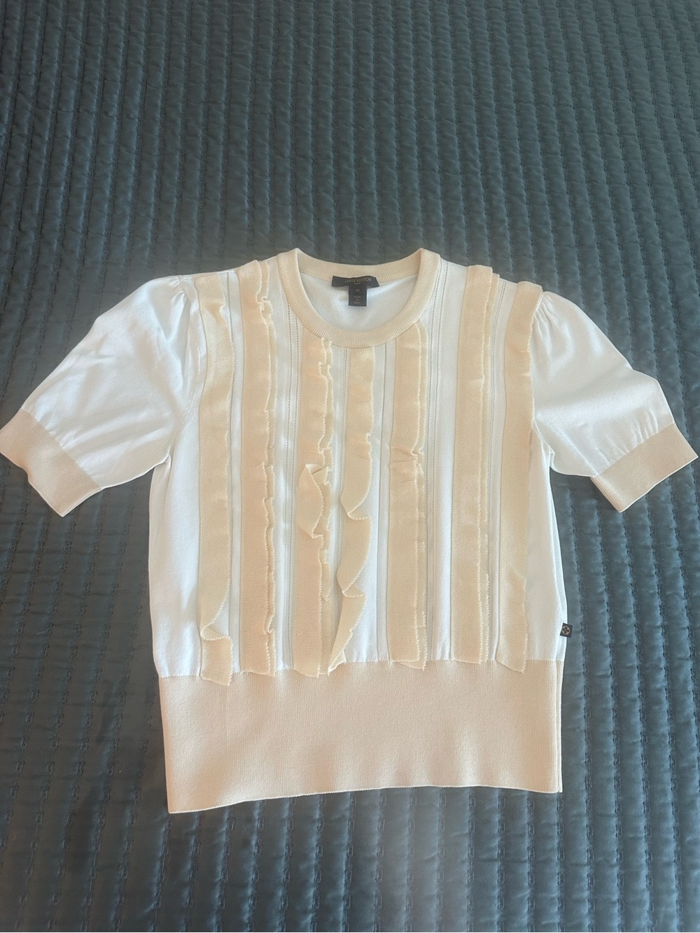 Louis Vuitton Cream Ruffle-Trim Short Sleeve Top